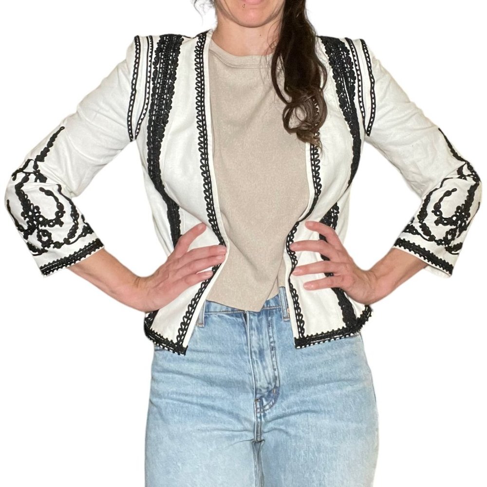 Kobi Halperin White Linen Collared Blazer Small - Picture 3 of 9